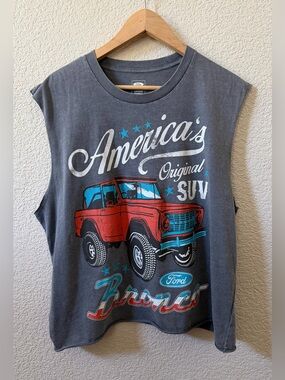 Ford Bronco women’s size  XXL graphic muscle tank gray wash Americana •flaw
